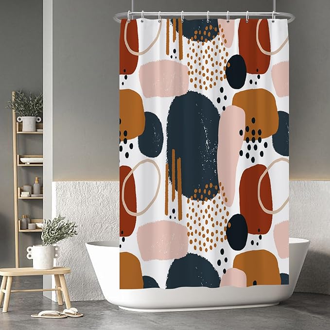 Baocicoo Abstract Shower Curtain Grey and Brown Blocks Black Dots Aesthetic Minimalist Shower Curtains for Bathroom Hostel Hotel Durable Fabric Waterproof Curtain for Bathroom with Hooks 48x72Inches