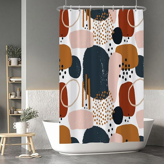 Baocicoo Abstract Shower Curtain Grey and Brown Blocks Black Dots Aesthetic Minimalist Shower Curtains for Bathroom Hostel Hotel Durable Fabric Waterproof Curtain for Bathroom with Hooks 48x72Inches