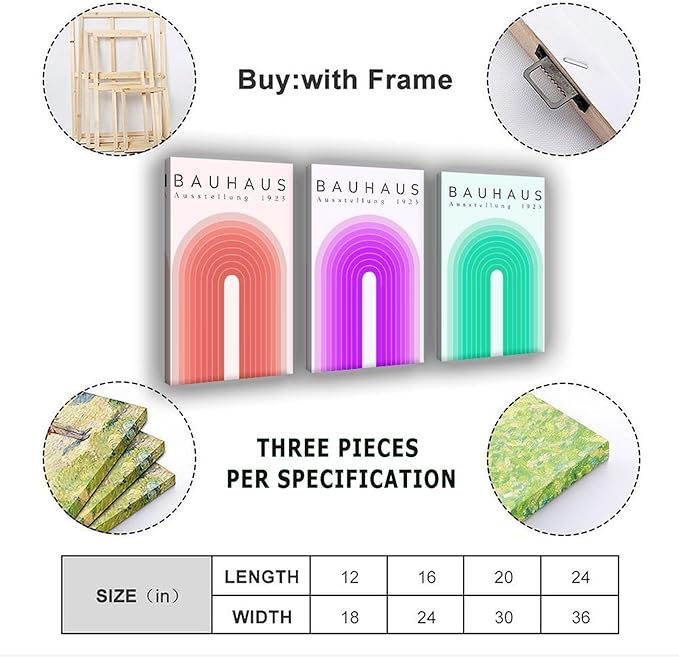 9W Bauhaus Poster Abstract Canvas Wall Art Set of 3 Modern Boho Decor For Bedroom Livingroom Frame-style 12x18inch(30x45cm)