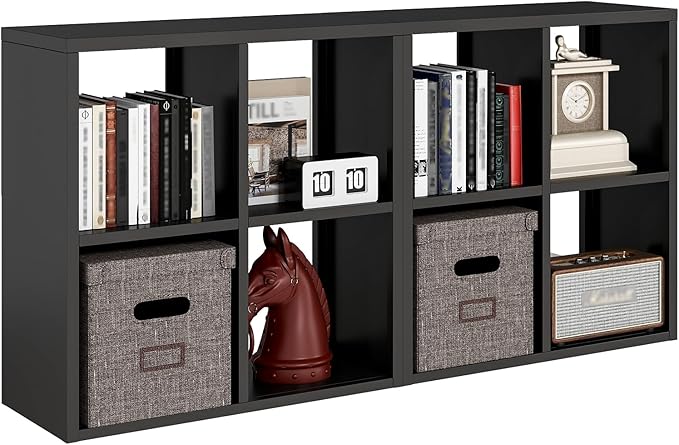 IRONMIX Metal Cube Storage Organizer, Black Bookshelf with Storage, Short Bookshelf Horizontal, Modern Small Bookcase Cube Shelf, Short Cabinet Display Case for Home Office Library (Black, 700-2 Set)
