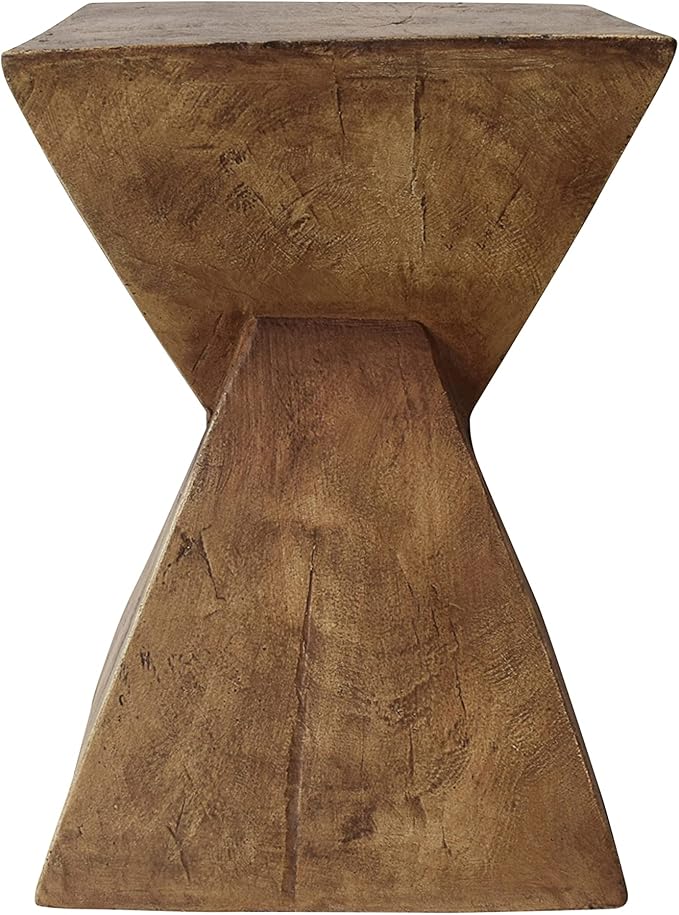ø12.5'' Square Hourglass Side Table End Table for Living Room, Modern Retro Style, Magnesium Oxide & Light Weight for Indoor & Outdoor, No Assembly, Wood Grain, Natural