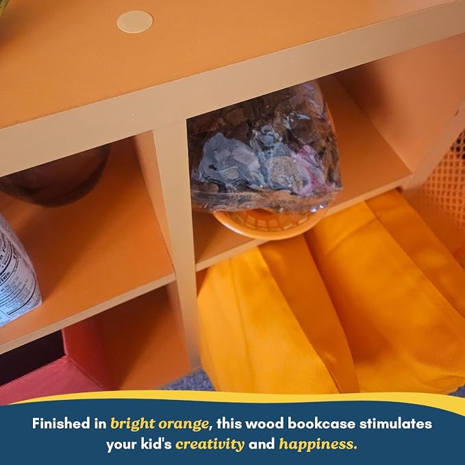 Kings Brand Furniture George 4-Cube Storage Organizer, 2-Tier Bookcase with Wood Shelves for Living Room, Bedroom, Nursery, or Home Office (Orange, 2-Pack)