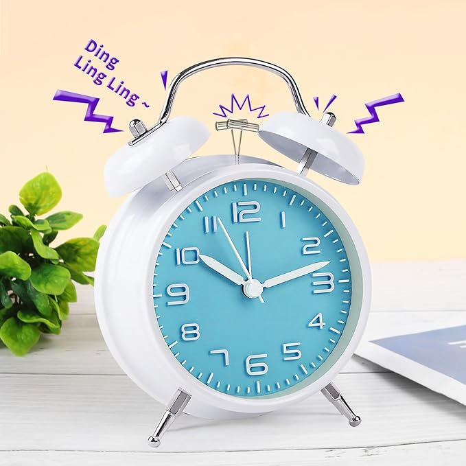 pxy Loud Alarm Clock for Heavy Sleepers 3D Dial Battery Operated (Battery Include), 4" Super Silent Analog Alarm Clock for Kids with Night Light PT260 Silver OrangePT505 White Blue