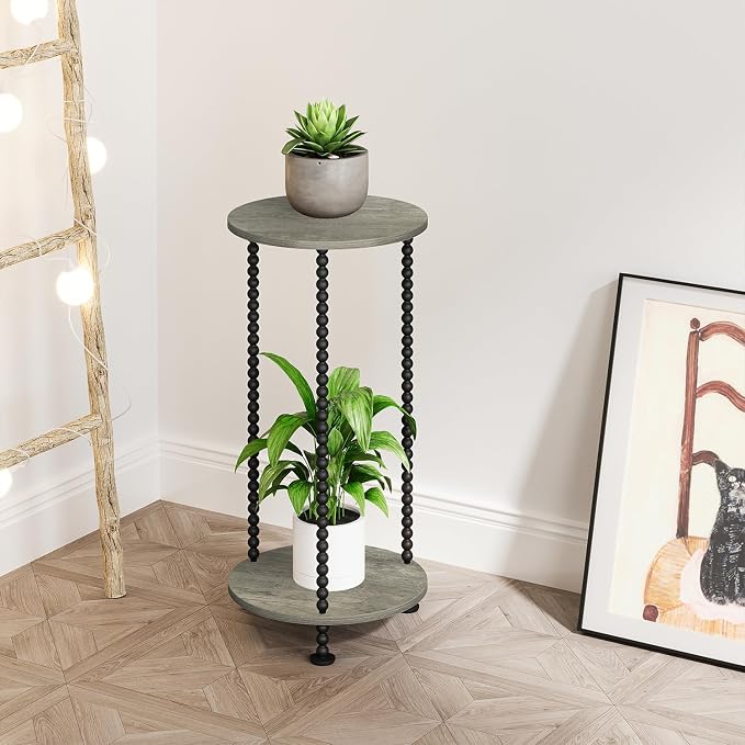 YINMIT Plant Stand Indoor, 2 Tier Small Plant Stand, 23" Tall Metal Spindle Poles Plant Stands, Corner Flower Pot Stand, Plant Tables Indoor, Planter Pot Holder for Balcony Garden Patio Living Room (Grey,)