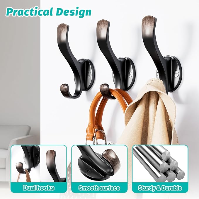 Coat Hooks Heavy Duty - Easy to Install Metal Towel Hooks Screw-in Wall Hooks for Hanging Hat, Towel, Key, Robe, Scarf, Bag, Cap (4 PCS Retro)