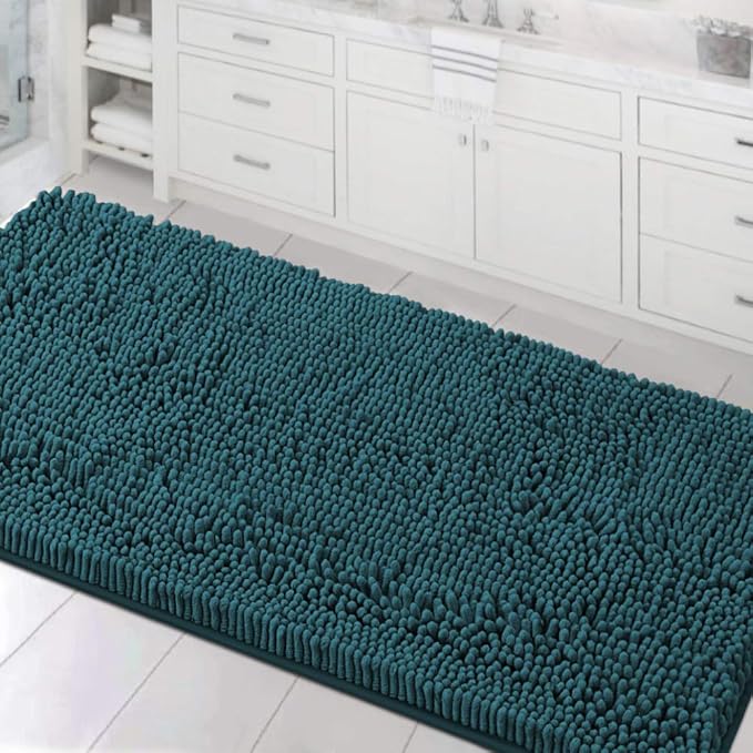 H.VERSAILTEX Bath Mat Non Slip Luxury Chenille Bathroom Runner Rug 24x47 Extra Soft Absorbent Shaggy Washable Dry Fast Area Carpet Mat, Tub - Dark Teal