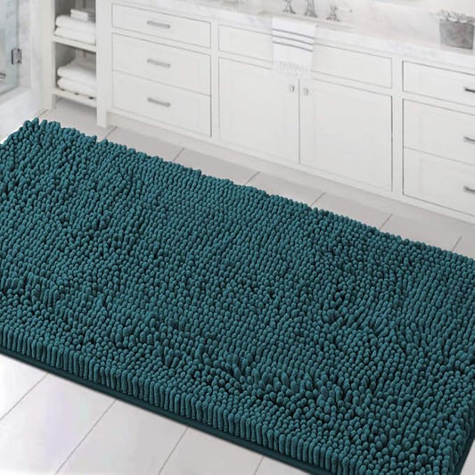 H.VERSAILTEX Bath Mat Non Slip Luxury Chenille Bathroom Runner Rug 24x47 Extra Soft Absorbent Shaggy Washable Dry Fast Area Carpet Mat, Tub - Dark Teal