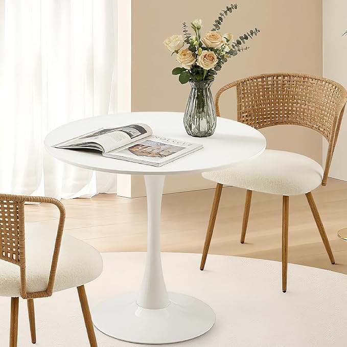 31.5" Tulip Table Round Dining Room Table, Mid-Century Modern Small Kitchen Table for 2-3 Persons, Leisure Coffee Table for Living Room Balcony Bistro Office (White, 31.5")