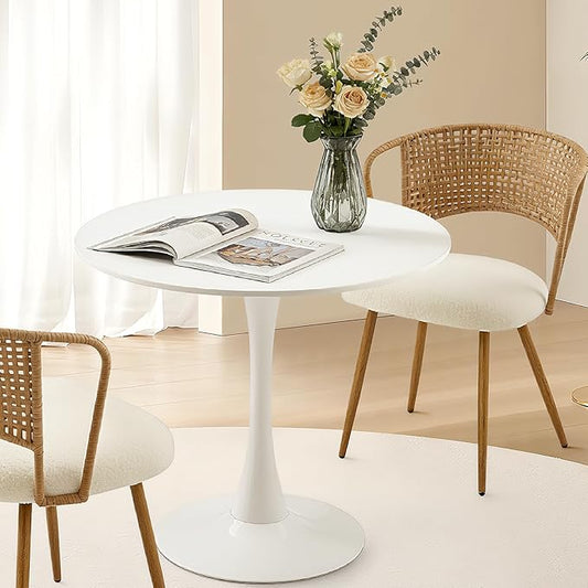 31.5" Tulip Table Round Dining Room Table, Mid-Century Modern Small Kitchen Table for 2-3 Persons, Leisure Coffee Table for Living Room Balcony Bistro Office (White, 31.5")