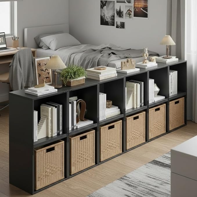 Homkdom 2 Cube Bookshelf Organizer, DIY Wooden Open Book Shelf with Anti-Tip Design, Cube Storage Shelf Organizer for Bedroom, Office, Dorm, Black