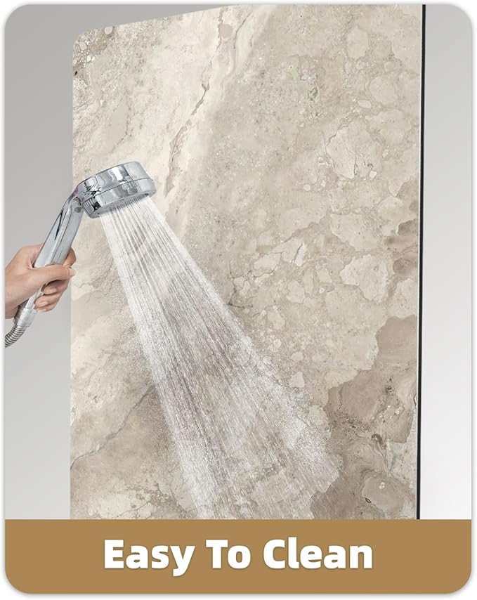 Color&Geometry Beige Stone-Texture Bathroom Rug, Ultra-Thin, Non Slip, Washable and Quick Dry Shower Mat, 17"x30" Small Luxury Shower Mat for Bathroom Floor/Outside Shower