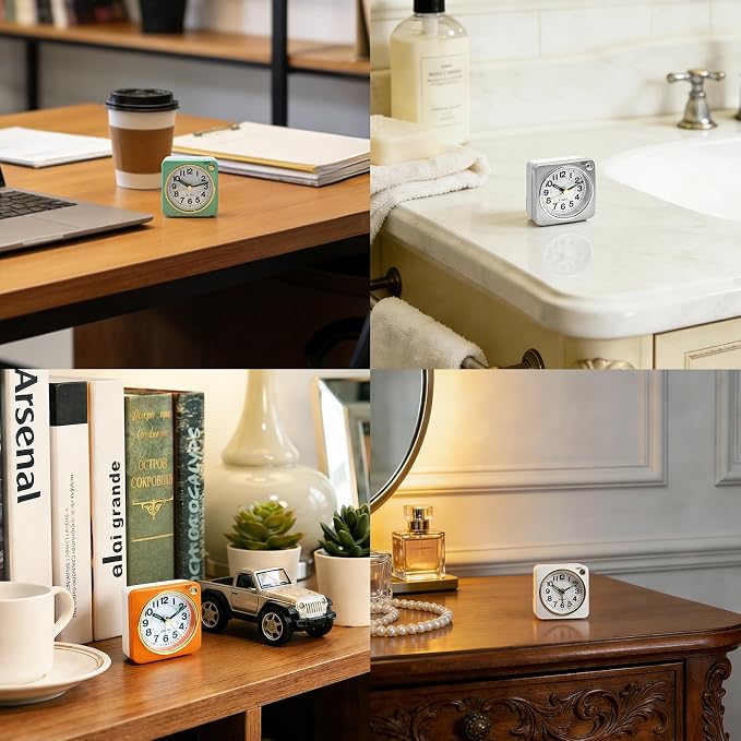 Lamisola Mini Travel Alarm Clock, Small Battery Analog Alarm Clock, Bedside Desk Clocks for Bedrooms, Vintage Home Decor for Bathroom Kichen Office Room, Sapphire Blue