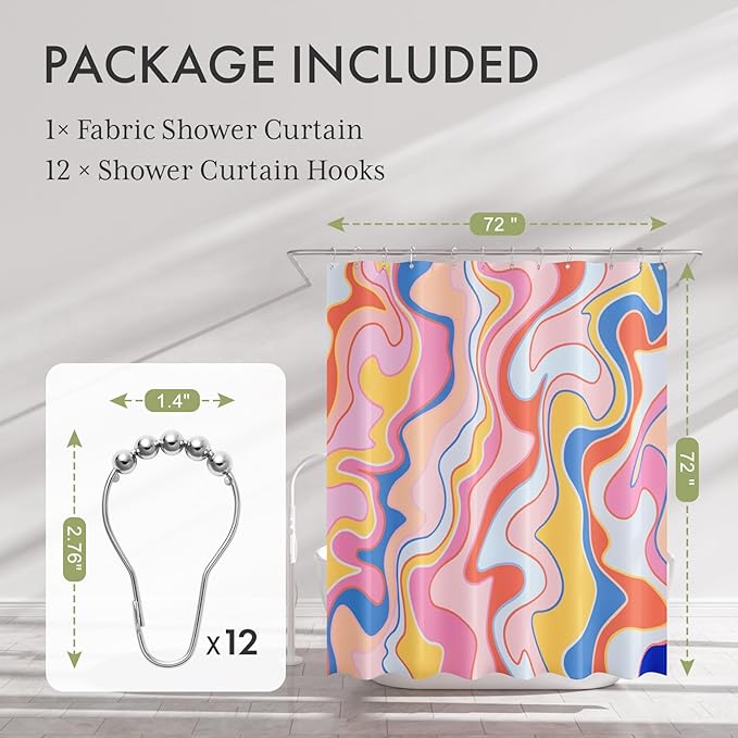 AmazerBath Shower Curtain, Abstract Pink Cloth Shower Curtain Sets with 12 Shower Curtain Hooks, Rustic Colorful Fabric Shower Curtain, Cute Washable Farmhouse Bathroom Shower Curtain, 72x72 Inches