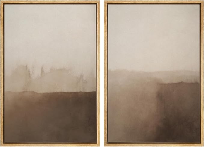IDEA4WALL Framed Canvas Print Wall Art Set Minimalist Brown Watercolor Landscape Neutral Illustrations Modern Art Decorative Bohemian Calm/Zen for Living Room, Bedroom, Office - 16"x24"x2 Natural
