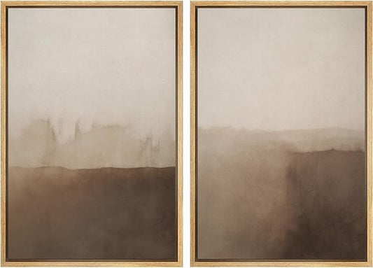 IDEA4WALL Framed Canvas Print Wall Art Set Minimalist Brown Watercolor Landscape Neutral Illustrations Modern Art Decorative Bohemian Calm/Zen for Living Room, Bedroom, Office - 16"x24"x2 Natural