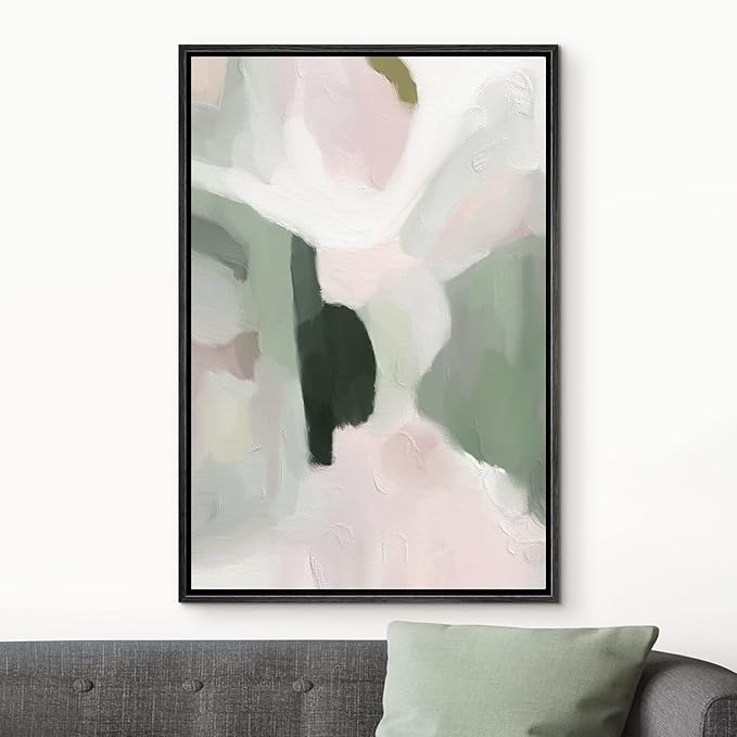 MUDECOR Framed Canvas Print Wall Art Green Pink Watercolor Paint Strokes Abstract Shape Illustrations Modern Art Decorative Bohemian Colorful Chic for Living Room, Bedroom, Office - 24"x36" Black