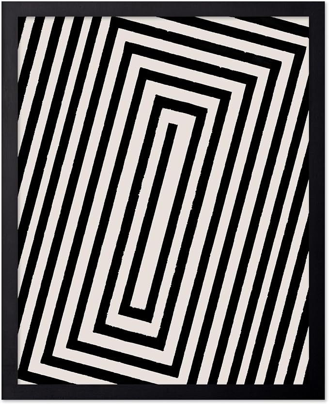 Poster Master Rectangle Tunnel Poster - Angular Swirl Print - Geometric Design - Abstract Design - Japanese Ink Art - Mid Century Modern Illustration - Living Room Decor - 8x10 Black Framed