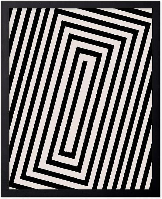Poster Master Rectangle Tunnel Poster - Angular Swirl Print - Geometric Design - Abstract Design - Japanese Ink Art - Mid Century Modern Illustration - Living Room Decor - 8x10 Black Framed
