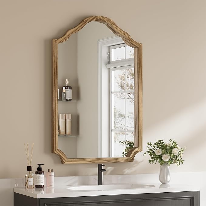 ULIKE Arched Wood Mirror – 24x36 Rustic Wall Mirror for Bathroom or Bedroom, Decorative Vanity Mirror | Solid Wood Frame | Brown | Farmhouse Entryway or Living Room Décor