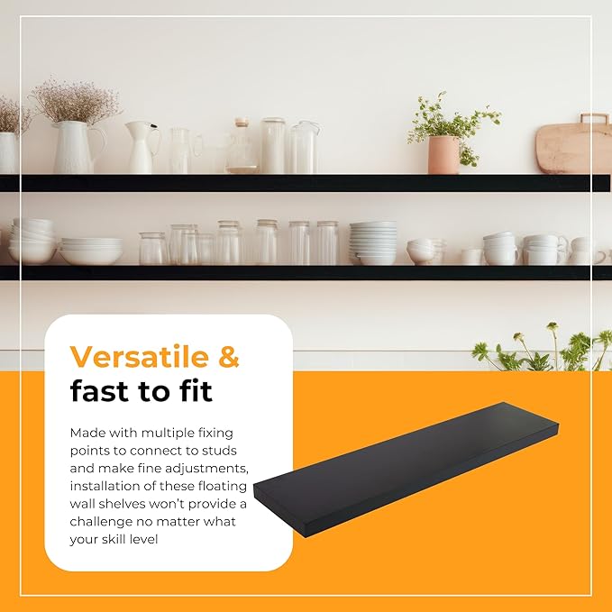 HÜNGSMART 48 Inch Wooden Floating Shelf – Supports 300lbs – 10 inch Deep - Carpenter Designed - Engineered Wood 4 foot Long - Black Stained Walnut Finish – Includes Laser Welded Precision Wall Bracket
