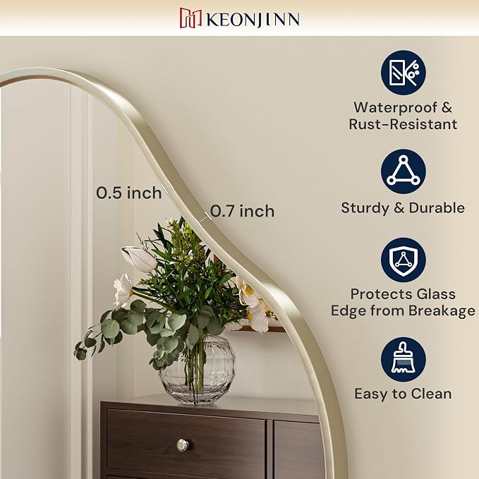 Keonjinn Nickel Irregular Mirrors for Wall 24" x 36" Inch, Asymmetrical Metal Frame, Tempered Glass Decorative Mirror for Bathroom, Bedroom, Living Room, Entryway(Horizontal/Vertical)