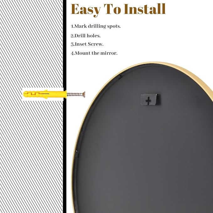 VooBang Gold Round Mirror - 16" Circle Wall Mirror with Simple Metal Frame, Modern for Bathroom, Bedroom, Entryway