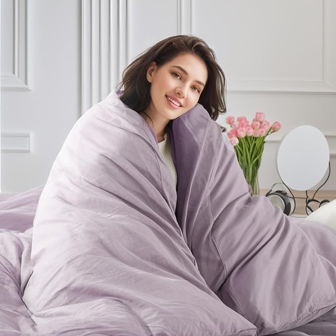 NEXHOME PRO Duvet Cover Set 100% Washed Cotton Kids Twin XL 66"x92", Organic Natural Linen Like Textured 2 Pieces Bedding Set Lavender Lilac with Zipper Closure, Corner Ties, Breathable (No Comforter)