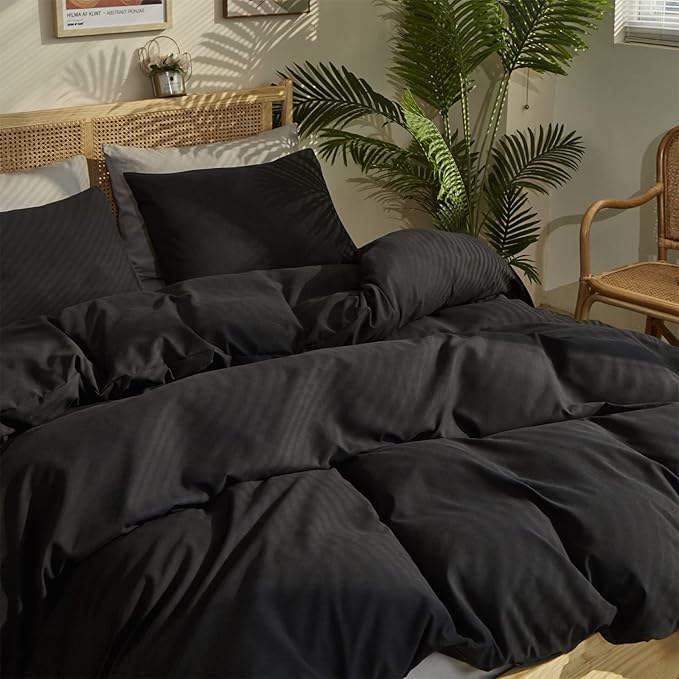 Pureant Black Comforter Twin Black Bedding Set Pure Black Twin Comforter for Women Men Soft Breathable Dark Color Comforter Set 3 Pieces Lightweight Black Comforter Set Twin Size All Black Bed