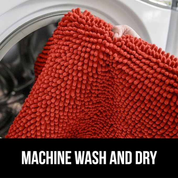 GORILLA GRIP Bath Rug Mat, Thick Soft Absorbent Chenille, Quick Dry Microfiber Mats, Rubber Backing Washable Shower Floor Rugs, US Designed Bathroom Bathmat Home Accessories, 24x17, Sunset Orange