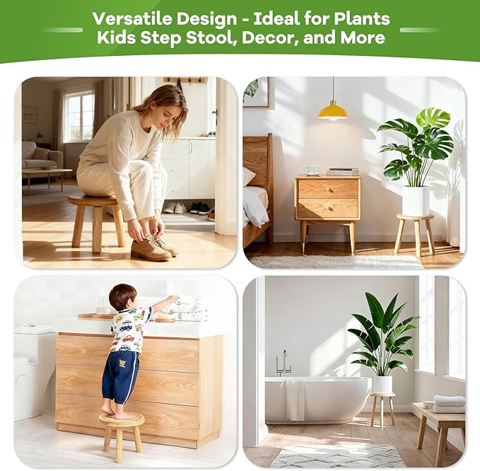 5-Pack Wood Plant Stands Indoor, Single Plant Stand for 6-22 Inch Pots, Mid-Century Modern Plant Stool, Tall Plant Stand for Large Plants Perfect Fit for Living Room, Balcony, Office(Retro White)
