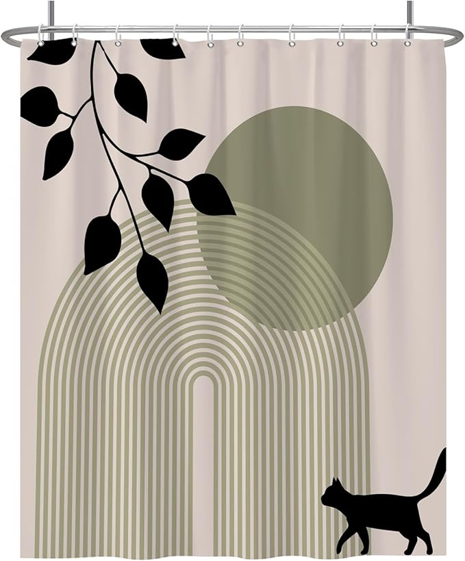 Baocicoo Minimalist Boho Shower Curtain Mid Century Silhouette Cat Botanical Shower Curtain for Bathroom Home Bathtub Living Room Decor Fabric Waterproof Curtain for Bathroom with Hooks 60x72 Inches