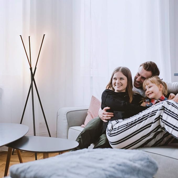 Brightech Stix LED Tripod Floor Lamp for Living Room - Dimmable Modern Standing Lamp, with 3 Lights for Bedroom - Contemporary Office Lighting- Black
