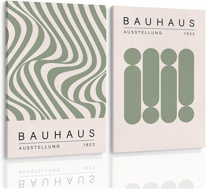 Geometric Line Wall Art Bauhaus 1923 Poster Sage Green Abstract Paintings Mid Century Modern Artwork Bauhaus Exhibition Poster Abstract Shape Prints Boho Modern Picture 16x24inch Wood Framed