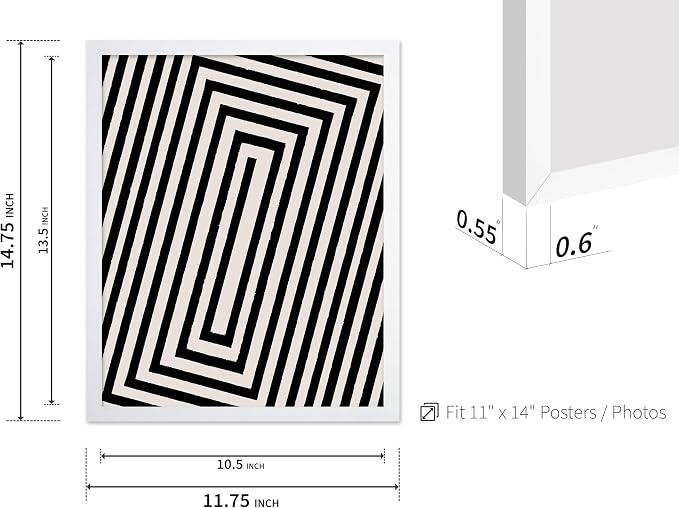 Poster Master Rectangle Tunnel Poster - Angular Swirl Print - Geometric Design - Abstract Design - Japanese Ink Art - Mid Century Modern Illustration - Living Room Decor - 11x14 White Framed