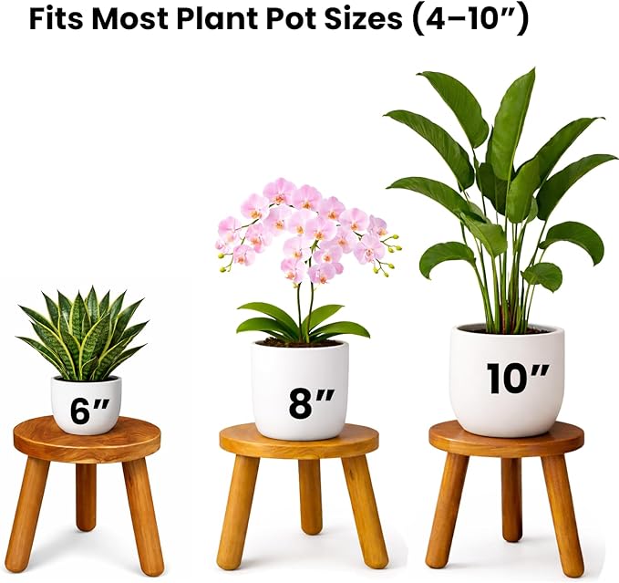 Plant Stool Indoor, Teak Stool for Plants, Bathroom Side Table, Mid-Century Style(12" Tall)