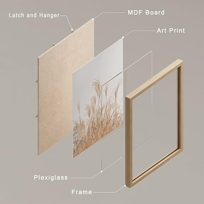 SIGNWIN Framed White Pampas Grass Beach Ocean Shore Horizon Wall Art, Set of 4 Landscape Colorful Wall Decor Prints, Nature Wilderness Wall Décor for Living Room, Bedroom - 12"x16" Natural