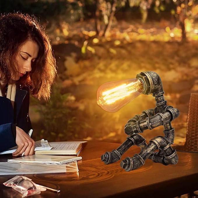 Steampunk Table Lamp, Industrial Water Pipe Lamp Retro Iron Piping Desk Lamp Vintage Nightstand Lamps for Bedroom Living Room Kitchen Café Dorm Pub