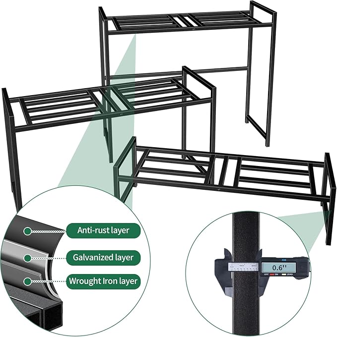Lilybud--lily Plant Stand Indoor Outdoor, 3-Tier Wrought Iron Plant Stands, Stackable Metal Plant Shelf Decorative Outdoor Flower Stand Heavy Duty Pedestal Stands for Garden Deck Living Room, Black