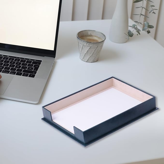 Handmade Leather Single Paper Tray – Luxury Leather Valet Tray & Desk Organizer Tray – Office Desk Accessories, Mail Organizer & Document Holder with Velvet Interior (Grey)