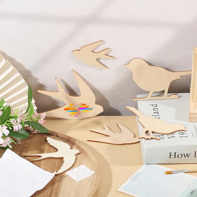 CONCHLERY 12 Pcs 3 Style Wooden Flying Birds Wall Decor Wood Wall Hanging Decoartion for Home Living Room Bathroom Bedroom Kitchen