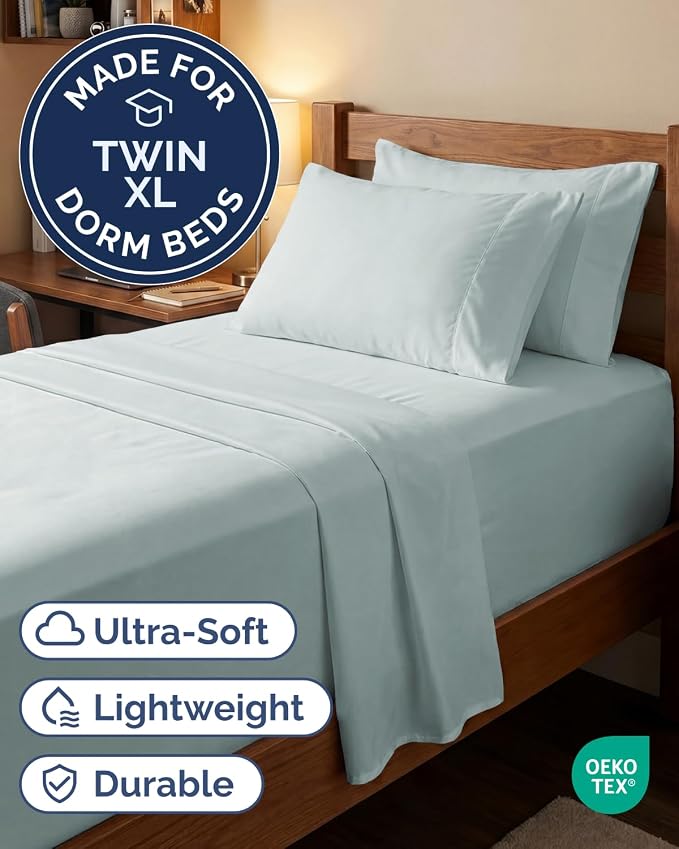 Extra Deep Twin XL Sheet Set - 4 Piece College Dorm Bed Sheets Set with Extra Deep Pockets - Ultra-Soft, Comfy & Breathable Bedding for Women, Men, Kids & Teens - Wrinkle & Fade Resistant - Ice Blue