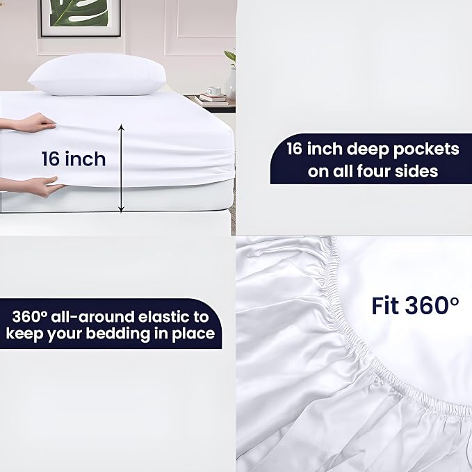 SGI bedding 100% Egyptian Cotton Sheets RV King Size – 600 Thread Count Sheets Set, Soft, Cooling, 15" Deep Pocket, Luxury Hotel Bedding, Breathable, Durable - White