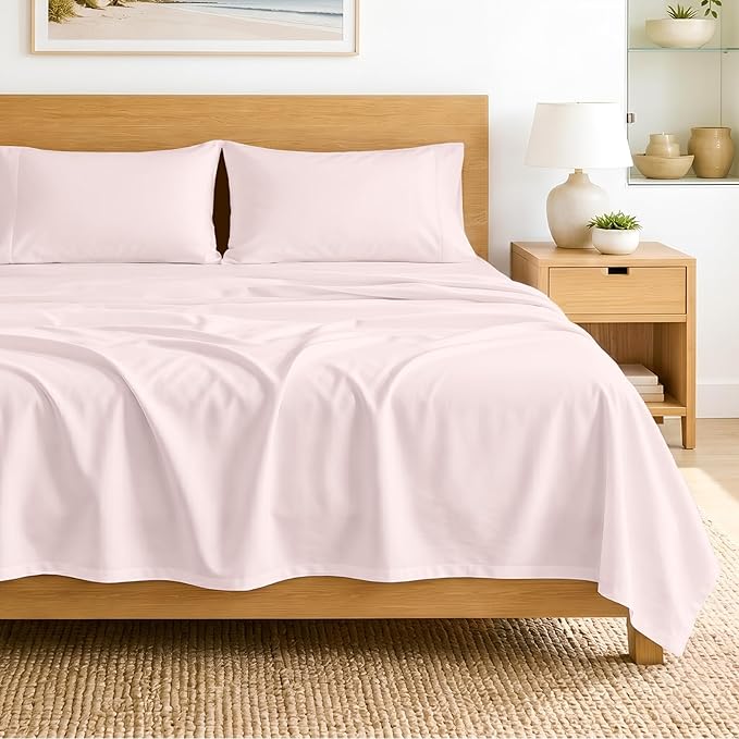 SGI bedding 100% Egyptian Cotton Sheets Full XL Size – 600 Thread Count Sheets Set, Soft, Cooling, 15" Deep Pocket, Luxury Hotel Bedding, Breathable, Durable - Blush