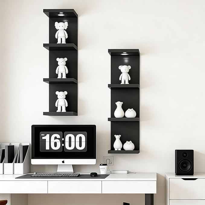 4 Tier Wall Shelf Unit Black Floating Shelves with LED Lights,Lack Wall Shelf,Versatile Floating Shelves for Home Decor Organizer Books Decor