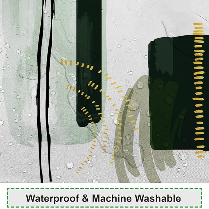 Abstract Geometric Shower Curtain Watercolor Green Painting Gold Pattern Design for Modern Minimalist Bathroom Decor Accessories Shower Curtain Set with 12 Hooks, 72x84 Inches