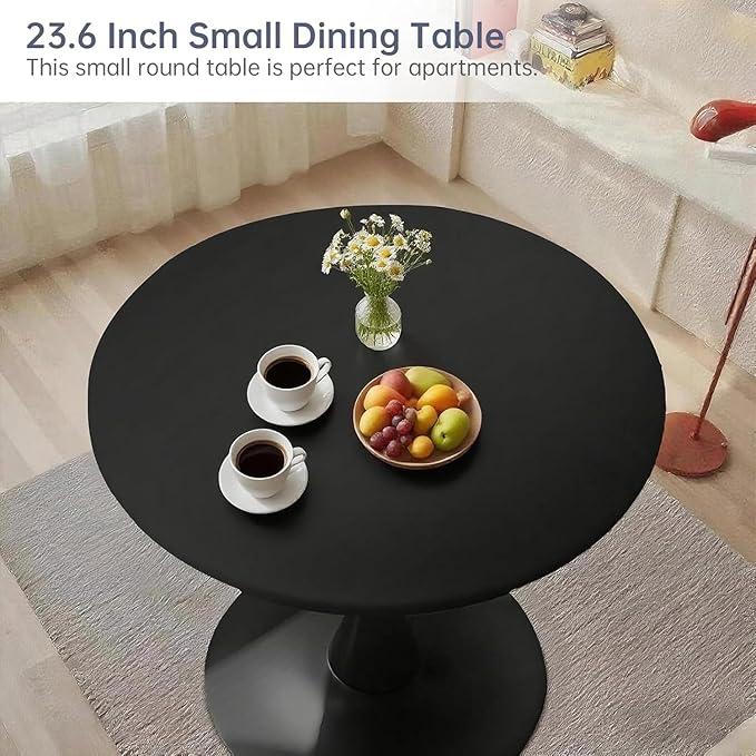 23.6 Inch Black Round Dining Table,Mid-Century Modern Black Tulip Table Kitchen Dining Table with MDF Table Top and Pedestal Base for Home Kitchen 2-4 Person