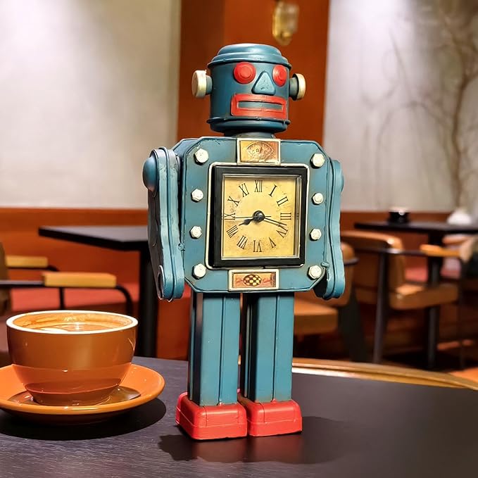 Robot Automatons Vintage Clock Bot Craft Cartoon Droid Model for Desktop Home Bedroom Office Robot Collection Boys Man Steampunk Festival Surprise Presents