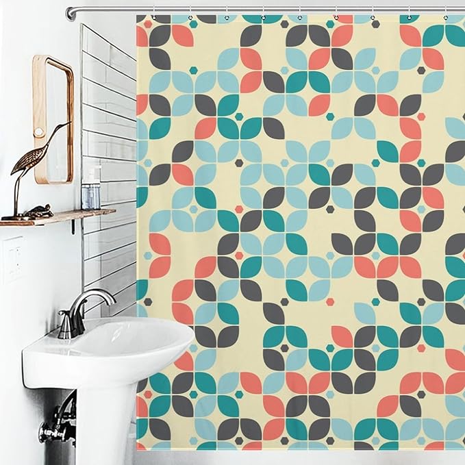 Mid Century Shower Curtain,Retro Abstract Modern Geometric Decor Bathroom Curtain Polyester Waterproof Fabric 72x72in（183x183cm）