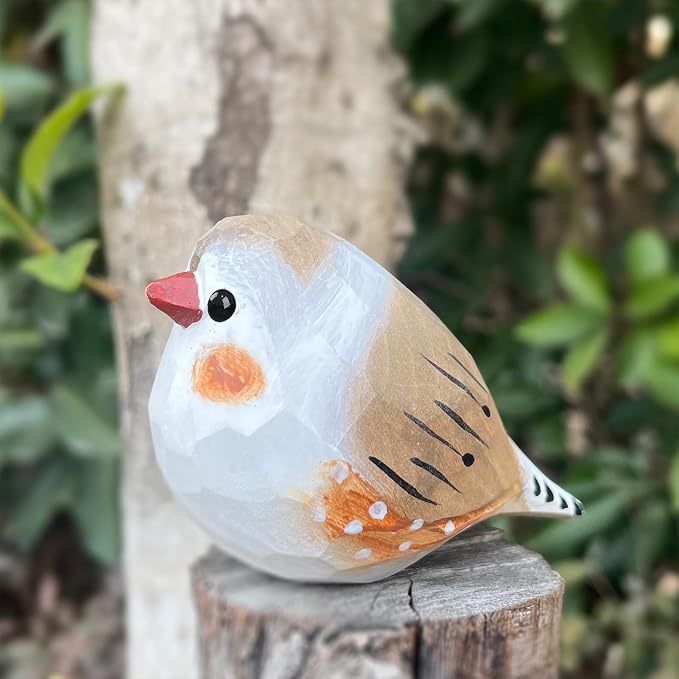 Bird Figurines Hand Carved Painted Wooden Statues for Home Decor, Gift for Bird Lovers,Housewarming, Birthday, Christmas, Anniversaries (NO.08-Brown Zebra Finch)