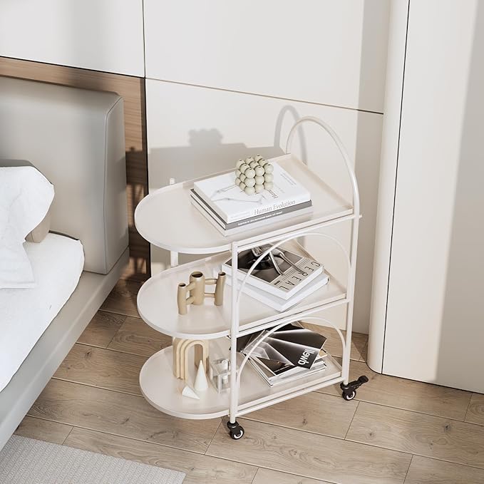 XIV Bar Cart, Metal Serving Cart for Home, Drink Cart, Rolling Beverage Cart with Lockable Wheels, Mobile Rolling Cart for Kitchen and Living Room (White)